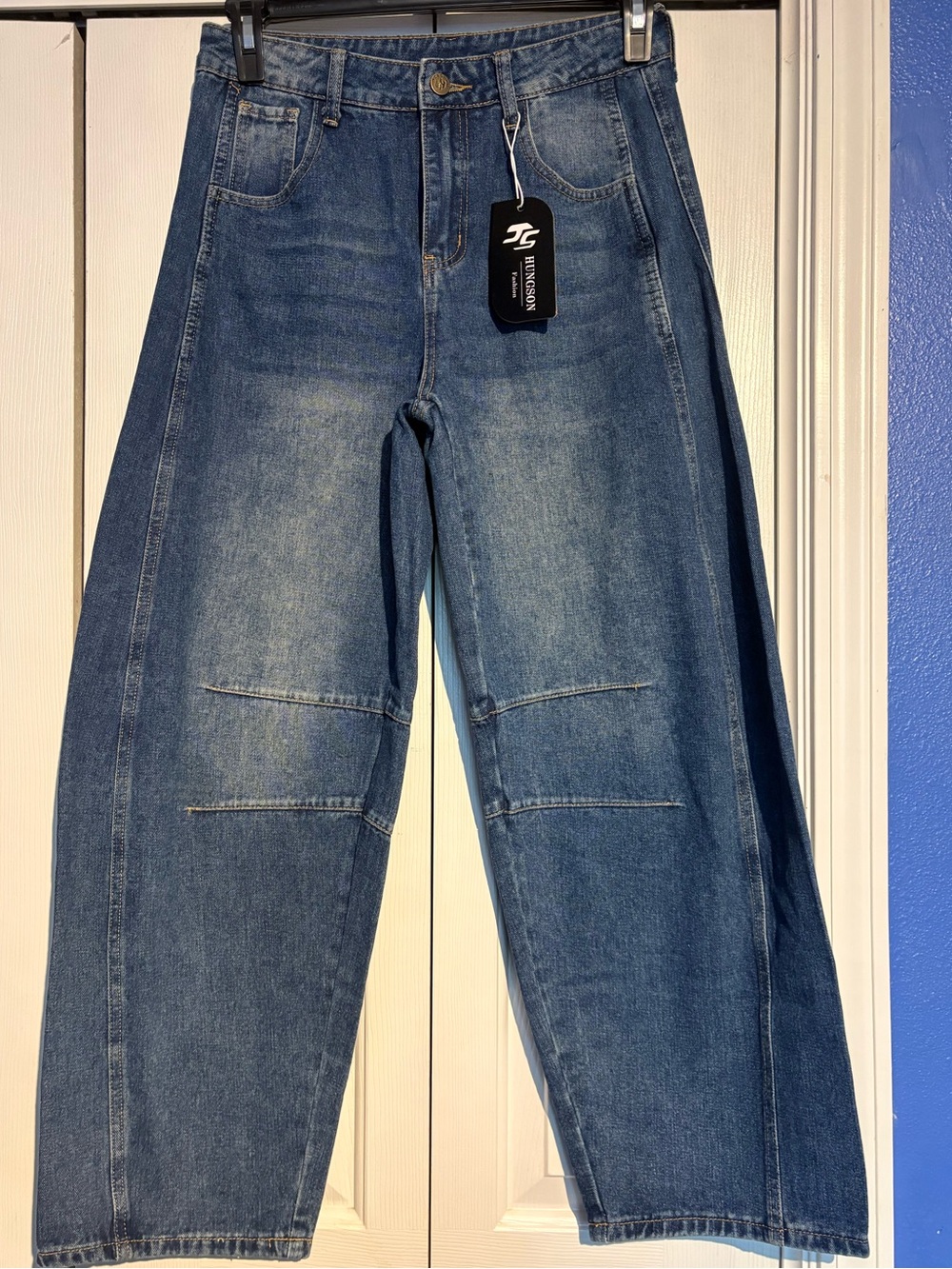 Hungson Womens Mid Rise Wide Leg Design Denim Jeans